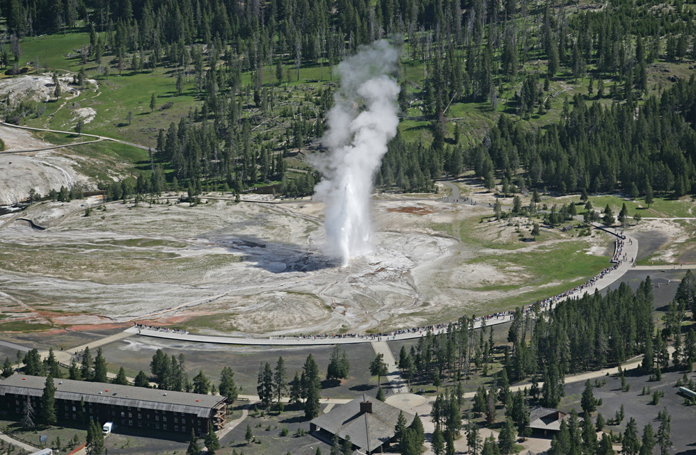 Aerial view of Old Faithful Geyser 