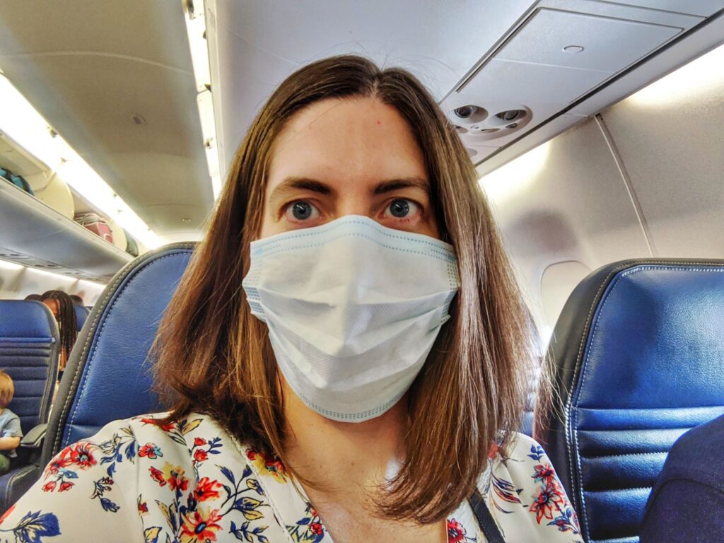 Wearing a mask on the plane