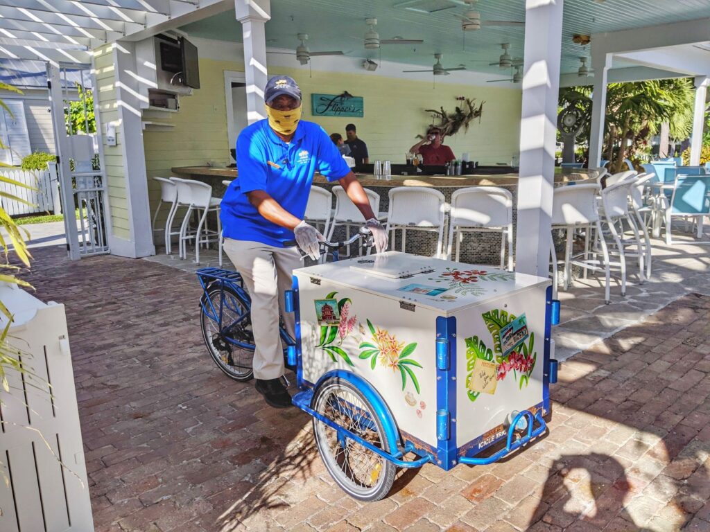 Ice Cream man delivering poolside treats